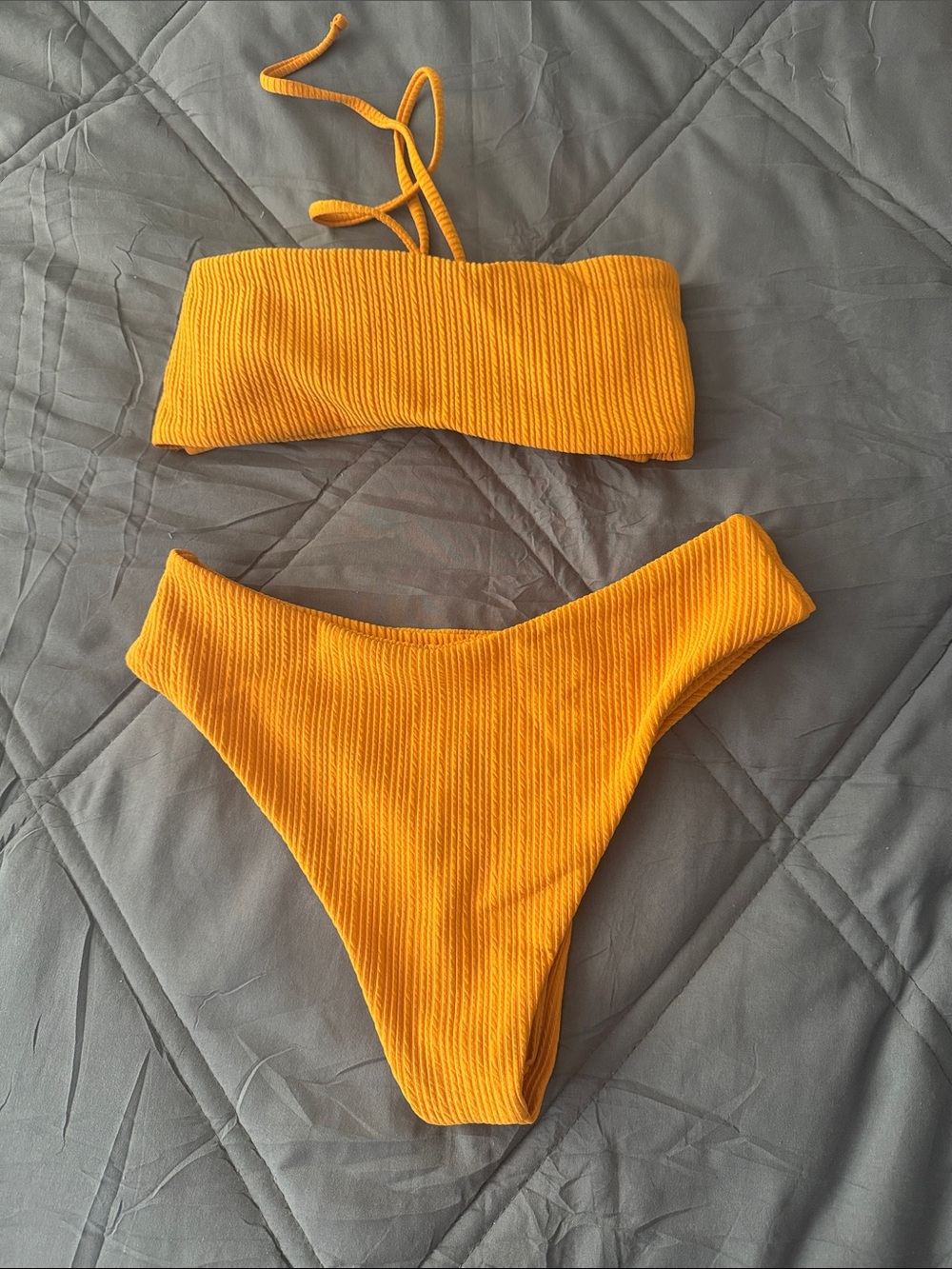 SHEIN Ribbed Strapless Bikini Set in Mustard